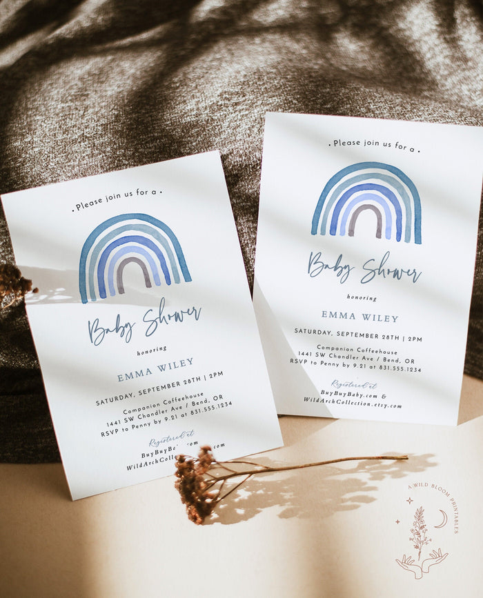 Blue Rainbow Baby Shower Invitation | Boy Baby Shower Invite