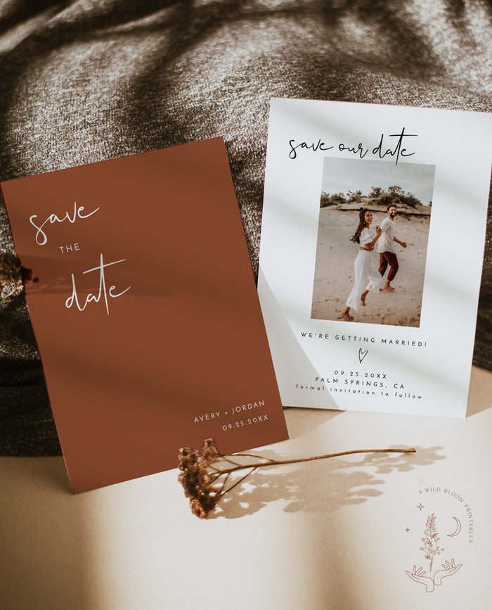 Terracotta Photo Save the Date Template | Minimalist Save the Date Template