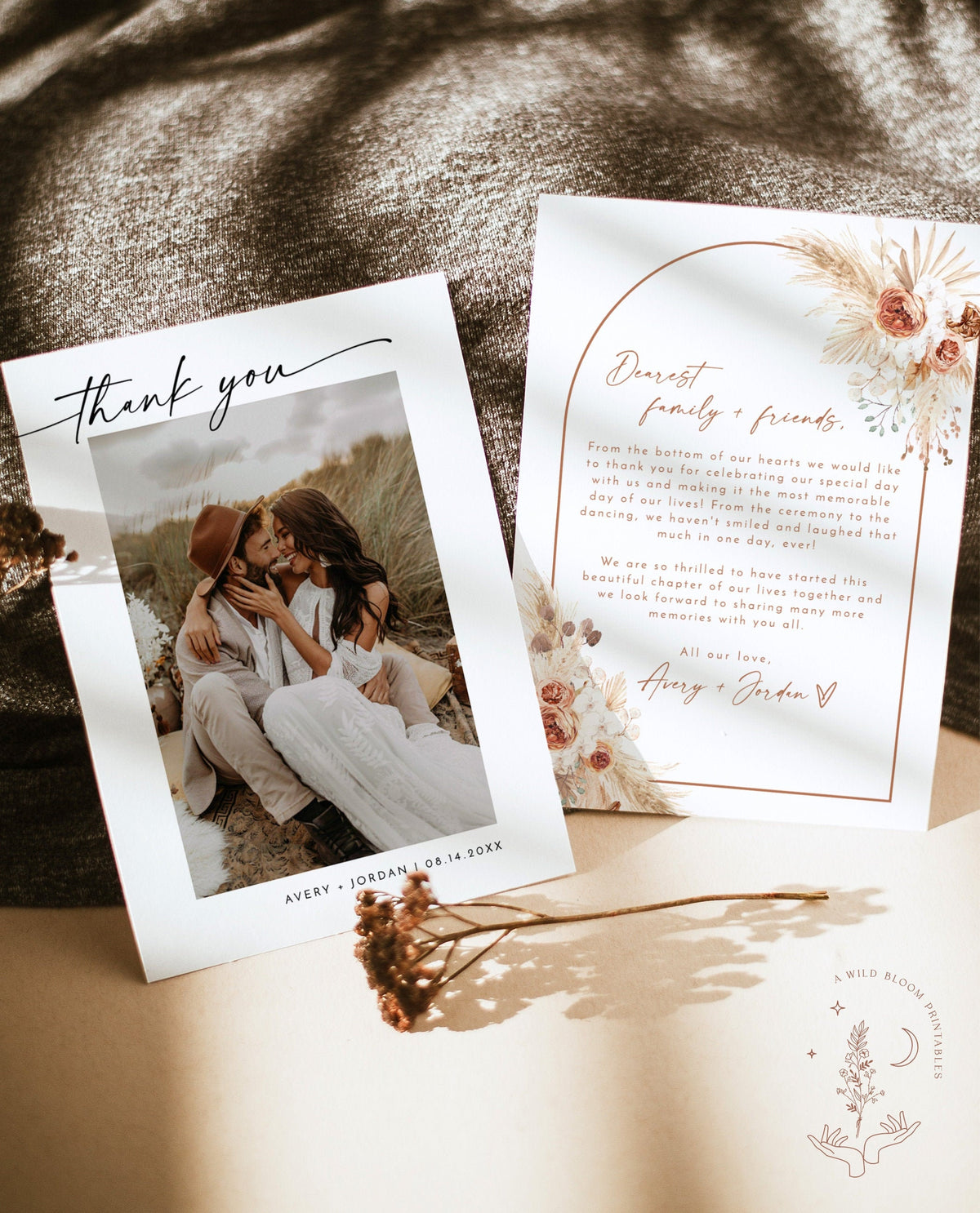 Photo Thank You Card Editable Template | Minimalist Wedding Thank You Card