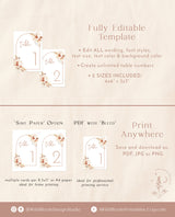 Pampas Grass Wedding Table Number Template | Minimalist Wedding Table Numbers 