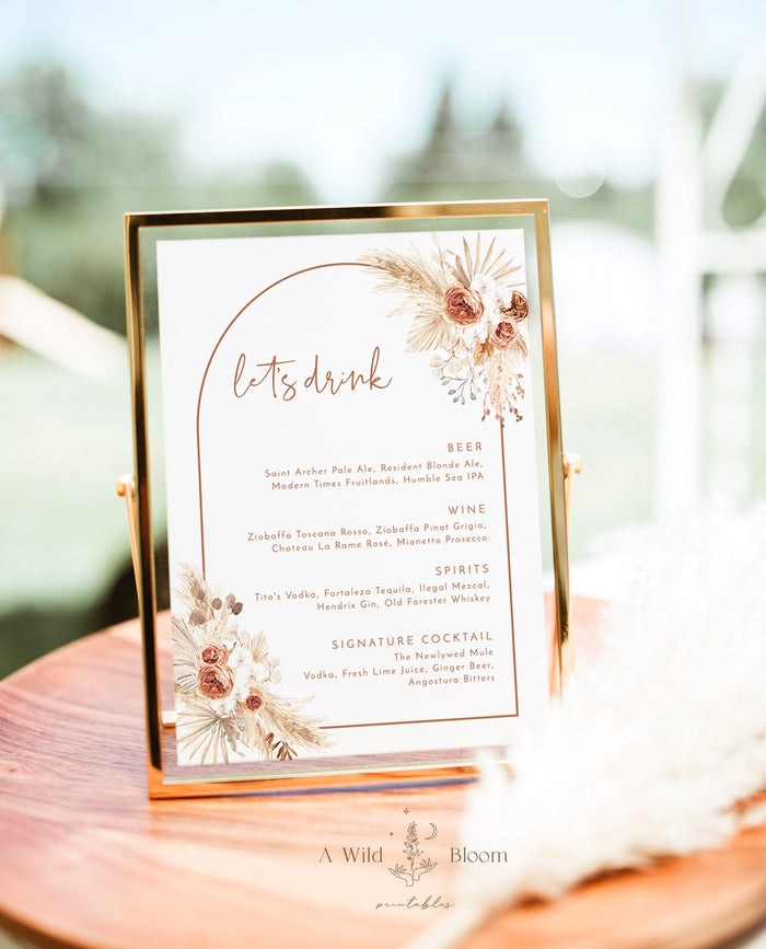 Bohemian Drink Menu Template | Pampas Grass Cocktail Menu