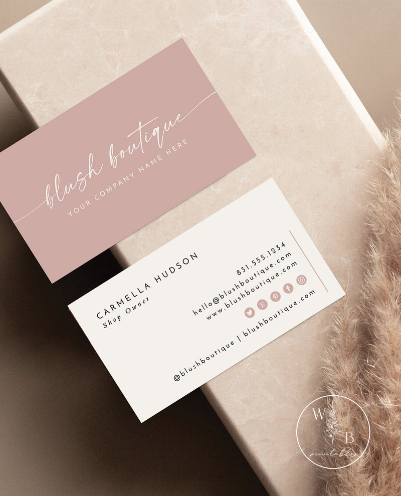 Boho Small Business Card | Dusty Rose Boutique Business Card Template 