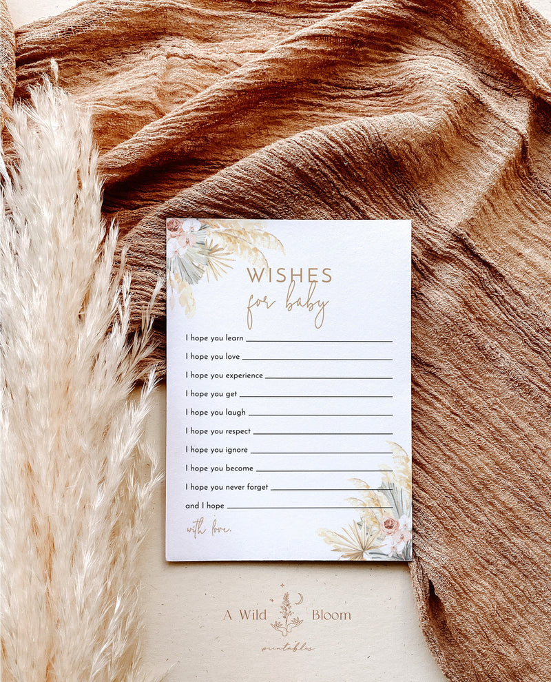 Pampas Grass Wishes for Baby Shower Card | Baby Keepsake 
