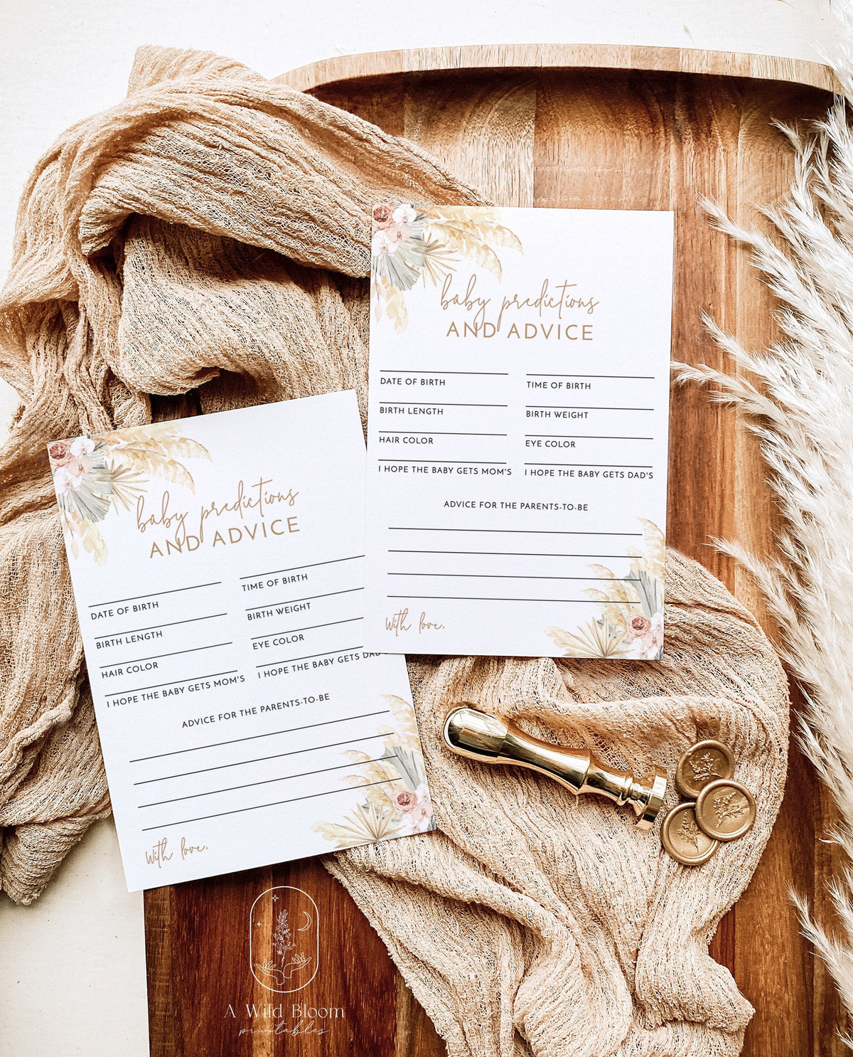 Pampas Grass Baby Shower Advice and Predictions Card | Girl Baby Shower Game