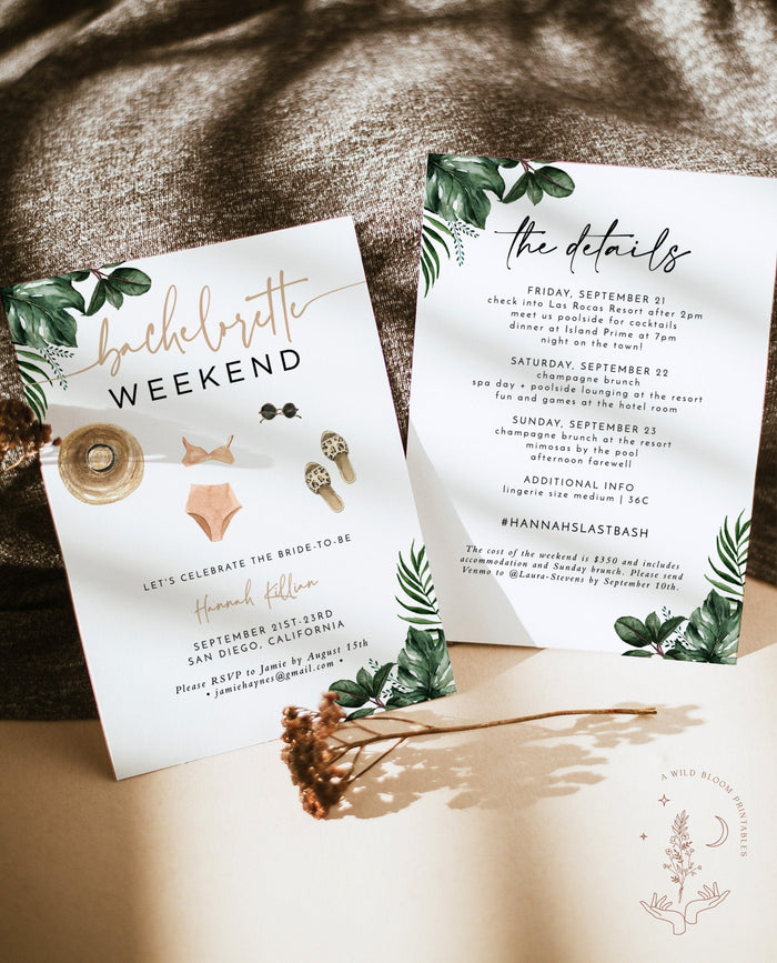 Tropical Bachelorette Party Invitation | Tropical Bachelorette Itinerary