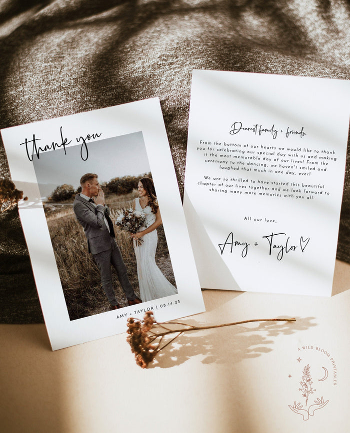 Photo Thank You Card Editable Template | Minimalist Wedding Thank You Card