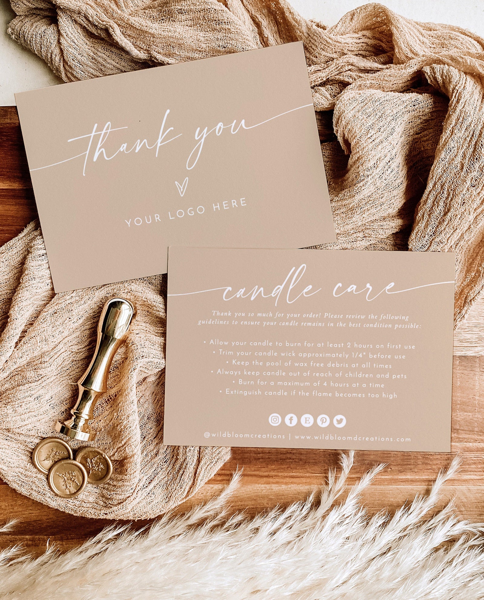 Candle Care Card Template | Boho Beige Candle Instructions Template – Wild Bloom Design Studio for Free Printable Candle Care Instructions