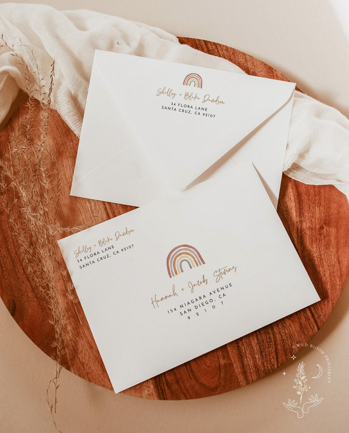 Boho Rainbow Envelope Address Template | Watercolor Rainbow Envelope Address