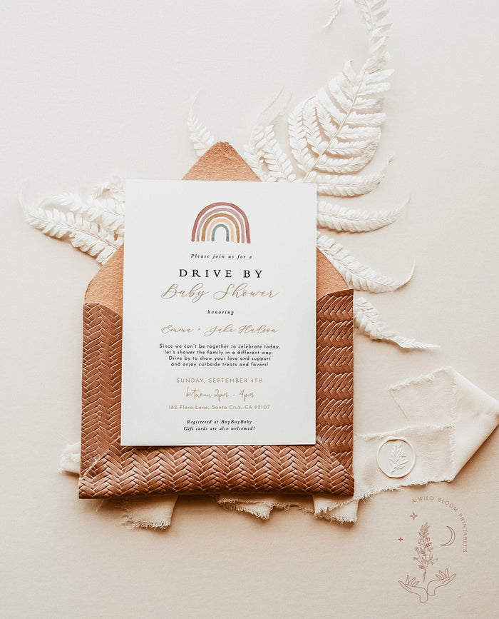 Rainbow Drive By Baby Shower Invitation | Gender Neutral Shower Invite