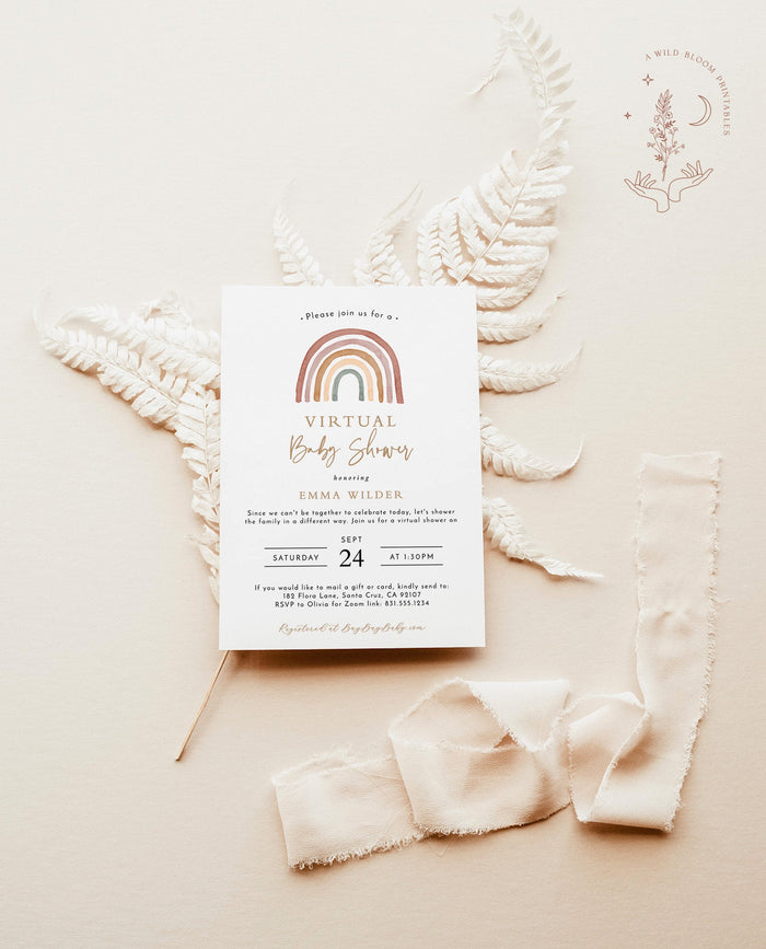 Virtual Baby Shower Invitation | Bohemian Rainbow Baby Shower Invite