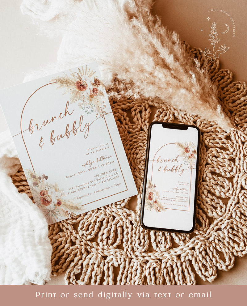 Brunch and Bubbly Bridal Shower Invite | Editable Bridal Brunch Invite 