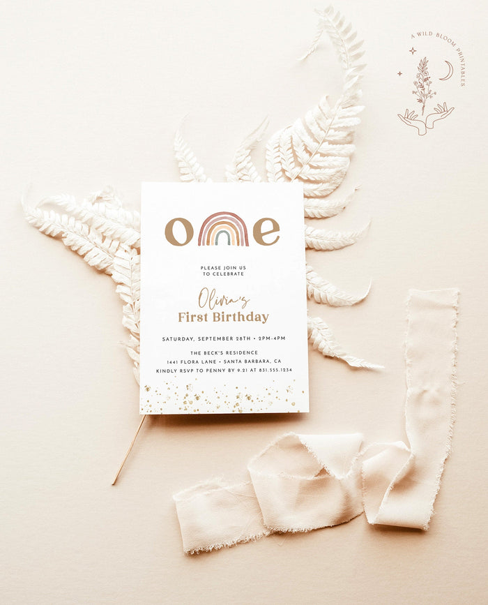 Rainbow Birthday Party Invitation | First Birthday Party Invite