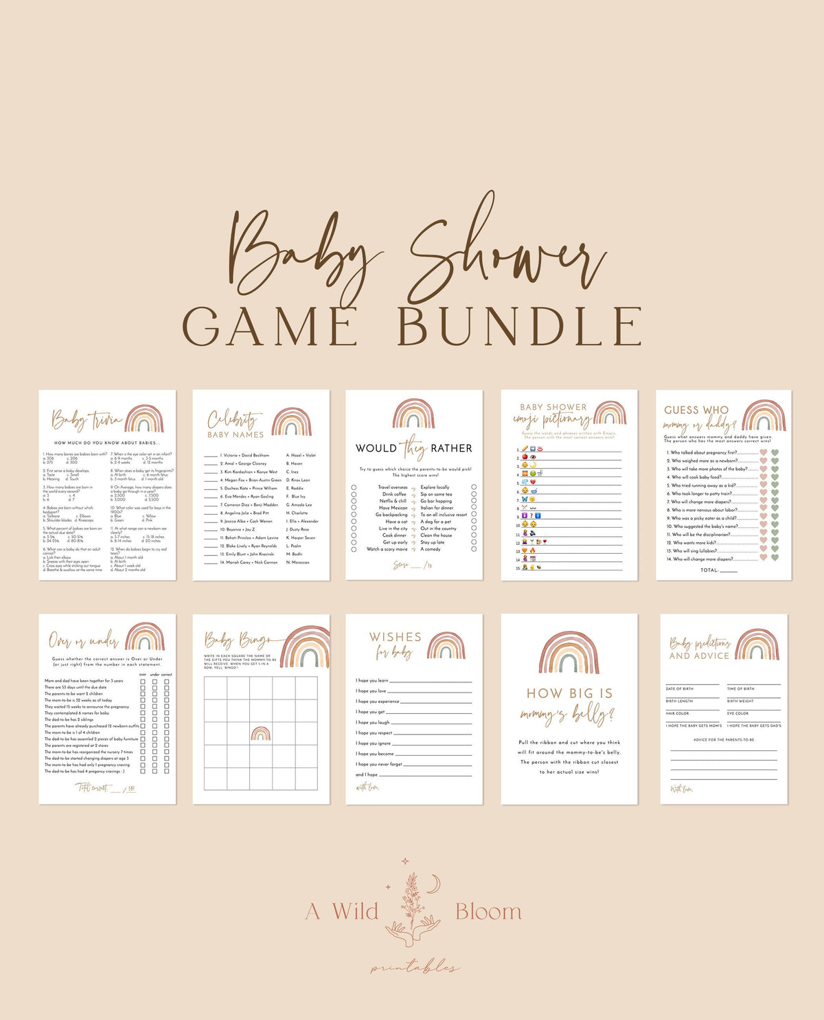 Rainbow Baby Shower Games | Gender Neutral Shower Bundle