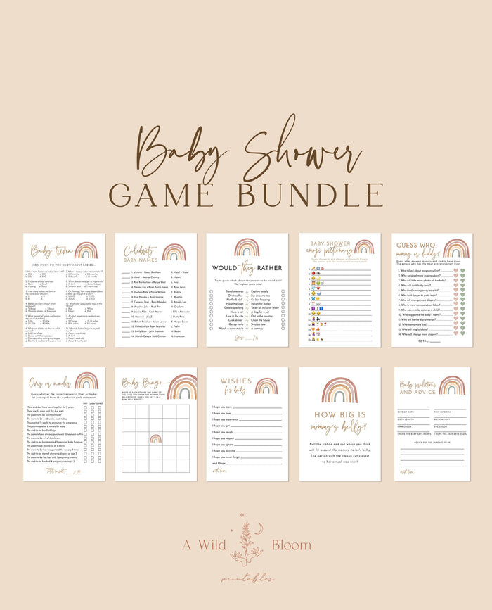 Rainbow Baby Shower Games | Gender Neutral Shower Bundle