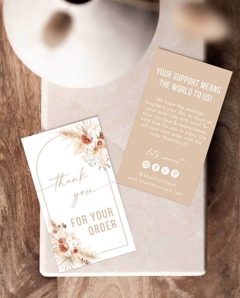 Boho Small Business Thank You Card | Pampas Grass Thank You Card Template 