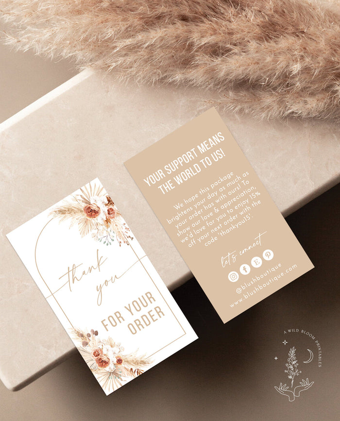 Boho Small Business Thank You Card | Pampas Grass Thank You Card Template