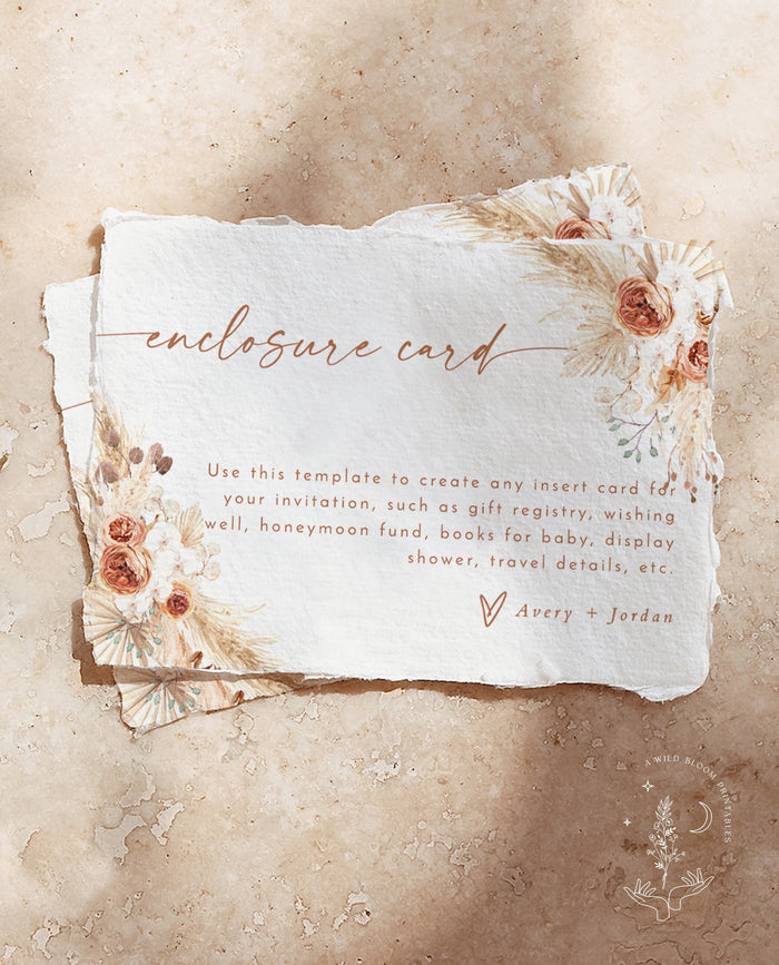 Bohemian Enclosure Card | Minimalist Wedding Invite Insert