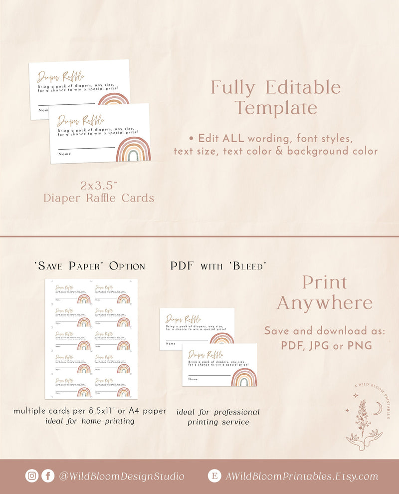 Diaper Raffle Card Template | Gender Neutral Diaper Raffle Ticket 