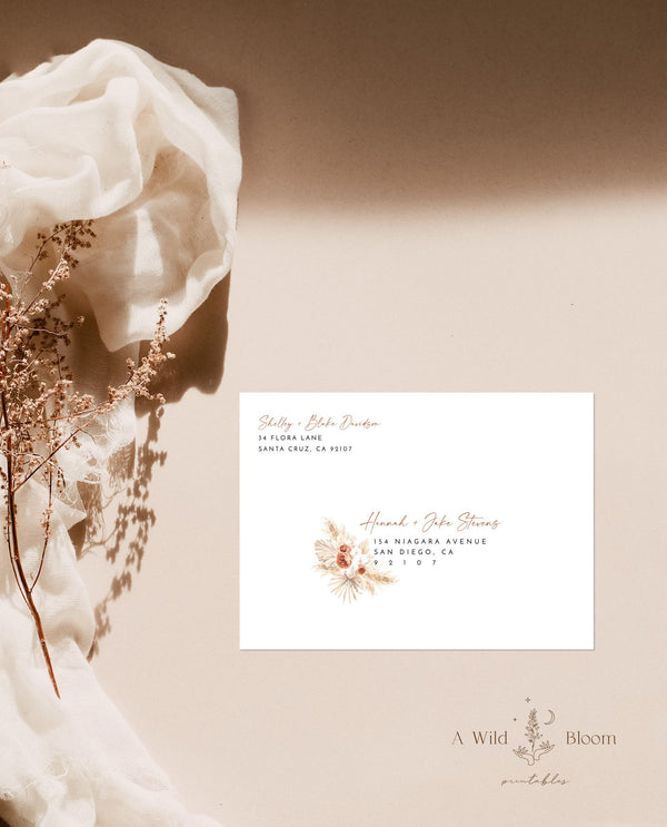 Bohemian Wedding Envelope Address Template | Pampas Grass Wedding Envelopes 