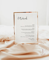 Minimalist Wedding Bar Menu Template | Modern Minimalist Bar Menu Sign