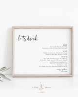 Minimalist Wedding Bar Menu Template | Modern Minimalist Bar Menu Sign