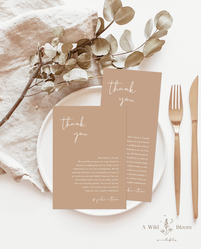 Beige Thank You Letter | Wedding Napkin Note 