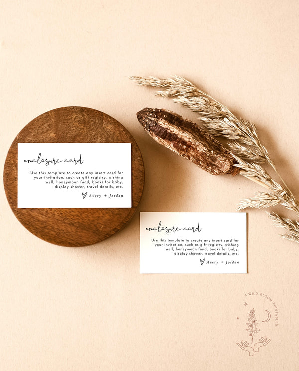 Minimalist Enclosure Card | Modern Wedding Invite Insert 