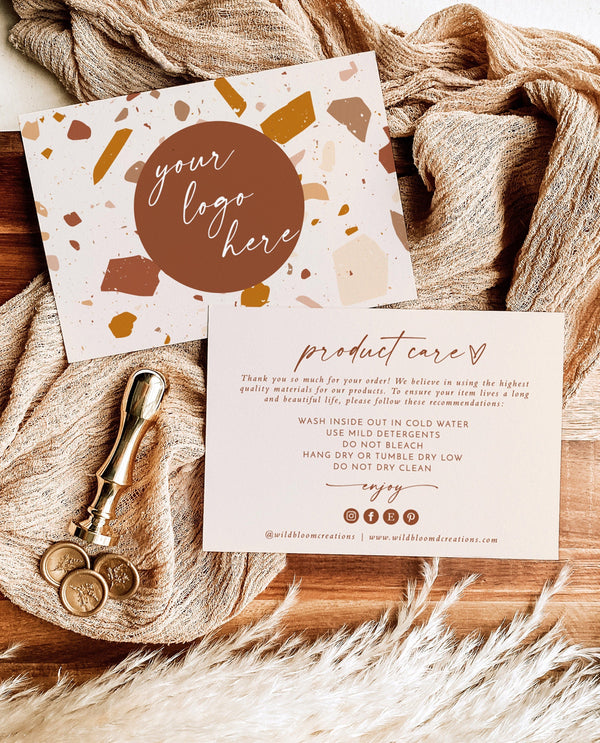 Terracotta Thank You Care Card | Boutique Product Care Card Template 