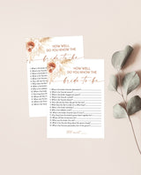 How Well Do You Know the Bride-to-Be Game | Boho Bridal Trivia Shower Game