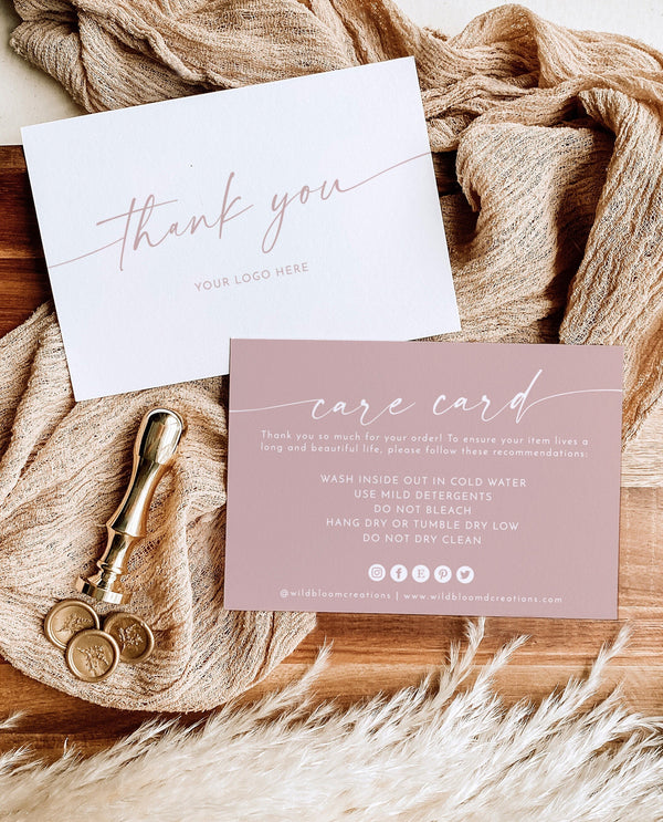 Dusty Blush Thank You Care Card | Boho Boutique Thank You Template 