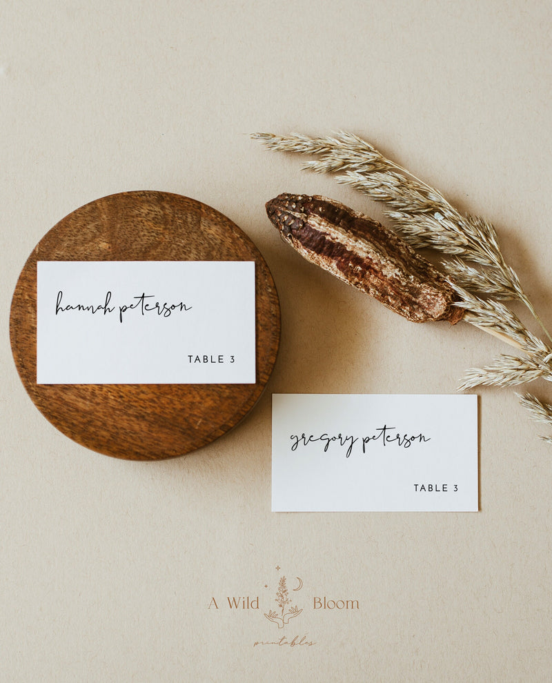 Minimalist Place Cards | Modern Wedding Place Card Template 