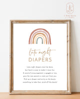 Late Night Diapers Template Sign | Rainbow Baby Shower Game
