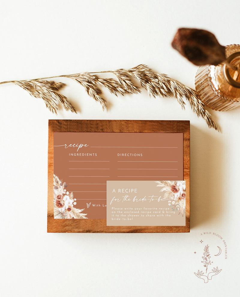 Bridal Shower Recipe Card Insert | Pampas Grass Recipe Card Template 