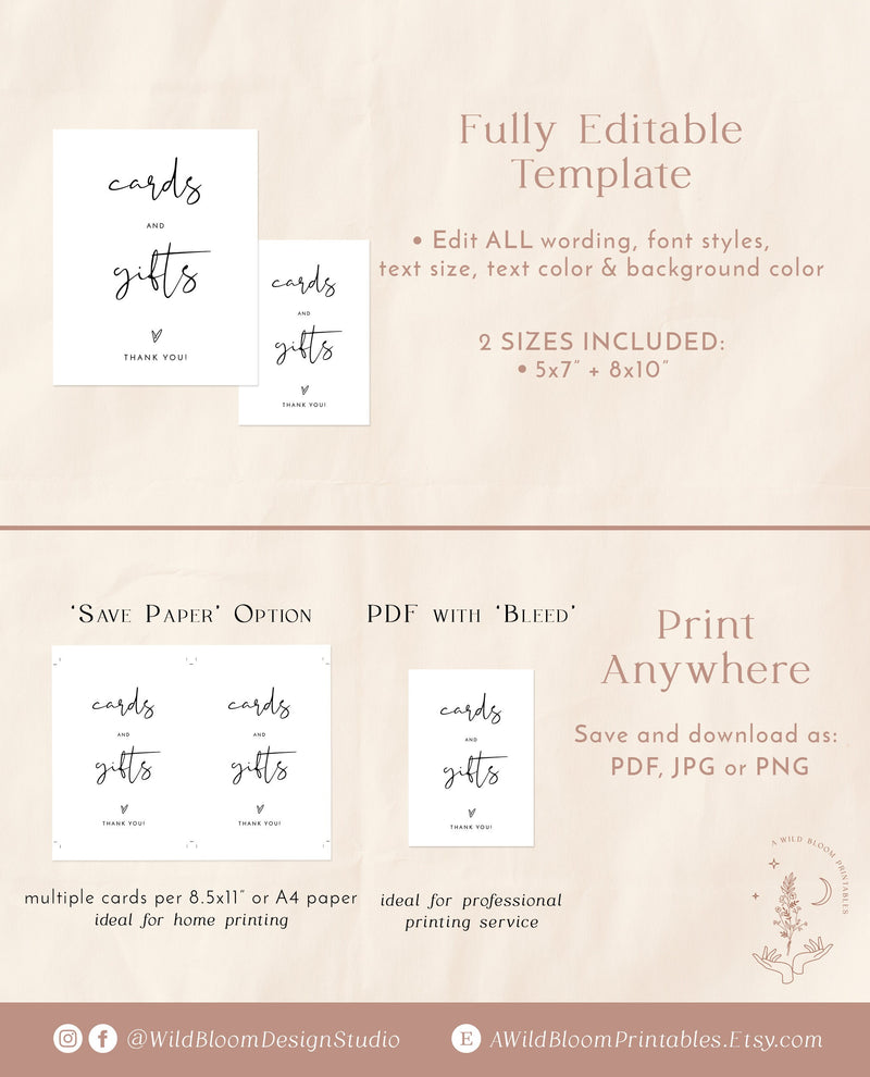 Cards and Gifts Sign | Modern Minimalist Wedding Sign Template – Wild Bloom Design Studio cards-and-gifts-sign-modern-minimalist-wedding-sign-template-wild-bloom-design-studio