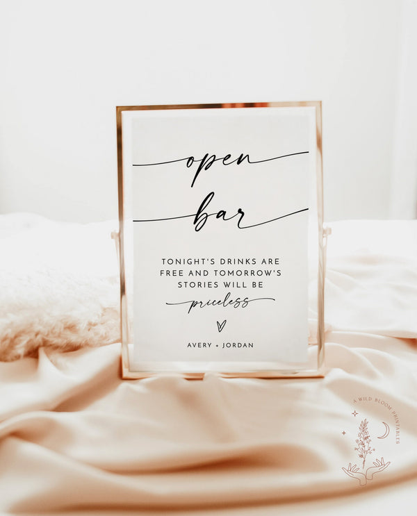 Minimalist Open Bar Sign | Modern Minimalist Wedding Sign 