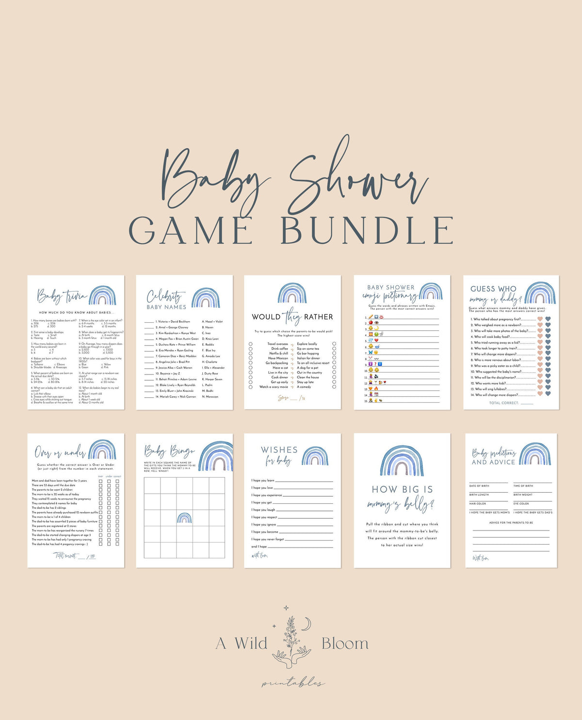 Rainbow Baby Shower Games | Boy Baby Shower Bundle