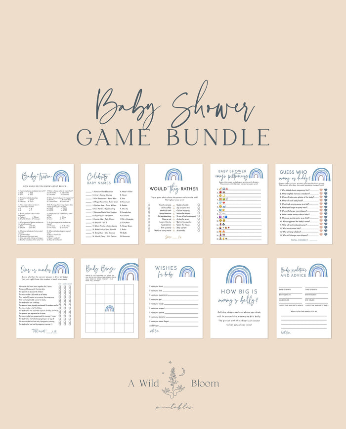Rainbow Baby Shower Games | Boy Baby Shower Bundle