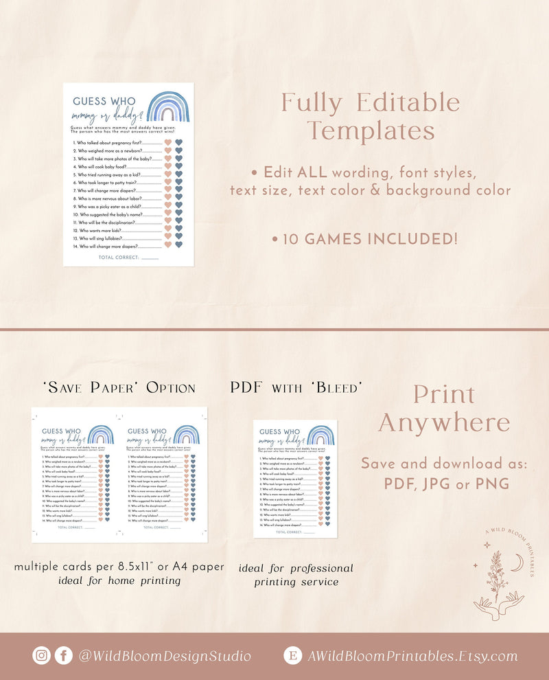 Rainbow Printable Baby Games 7 Pack Bundle - Baby Shower Games