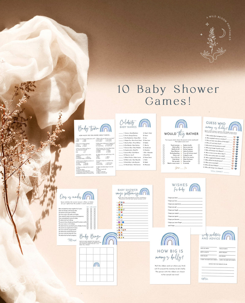 Rainbow Baby Shower Games | Boy Baby Shower Bundle 
