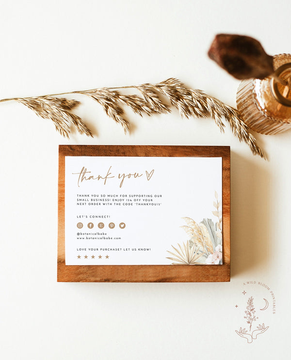 Pampas Grass Small Business Thank You Card | Boutique Thank You Template 