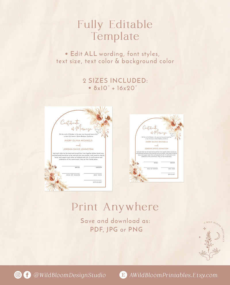 Certificate of Marriage Template | Minimalist Wedding Certificate 