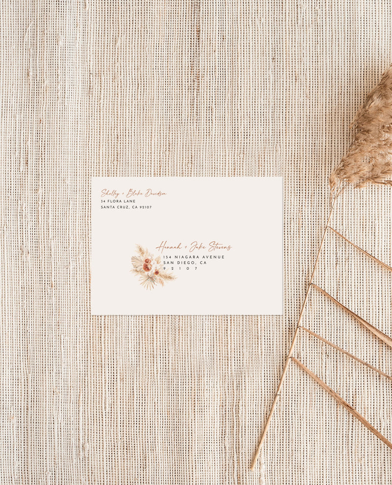 Bohemian Wedding Envelope Address Template | Pampas Grass Wedding Envelopes 