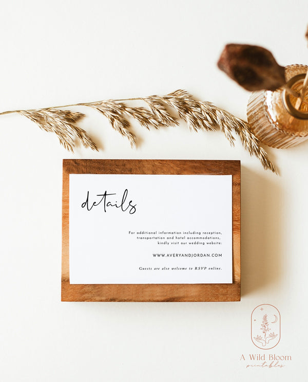 Minimalist Details Card | Modern Wedding Details Card 