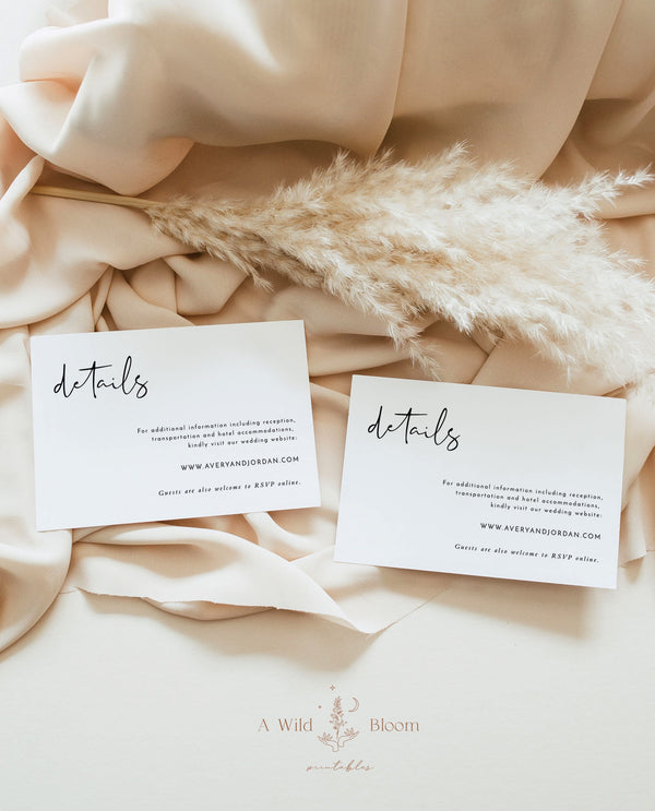 Minimalist Details Card | Modern Wedding Details Card 