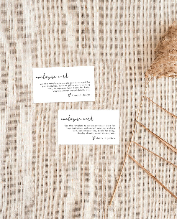 Minimalist Enclosure Card | Modern Wedding Invite Insert 