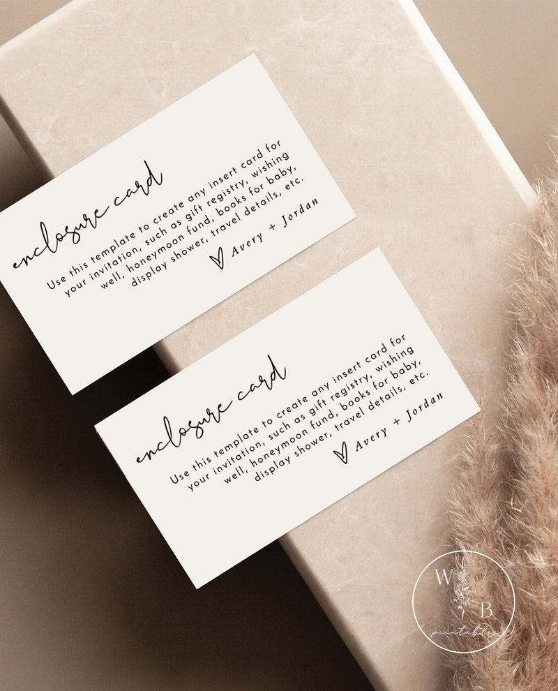 Minimalist Enclosure Card | Modern Wedding Invite Insert 