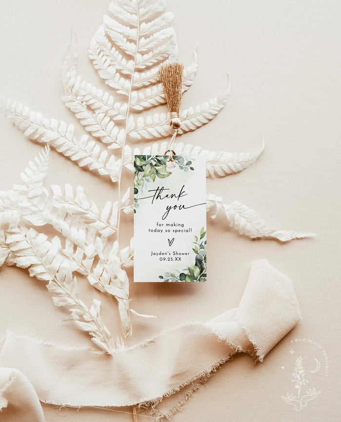 Greenery Thank You Favor Tag | Boho Bridal Shower Thank You Tag