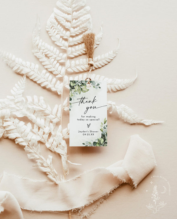 Greenery Thank You Favor Tag | Boho Bridal Shower Thank You Tag 