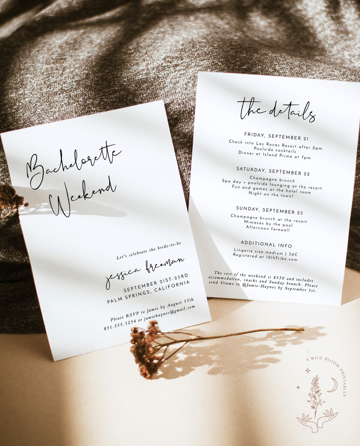 Minimalist Bachelorette Party Invite | Bachelorette Itinerary