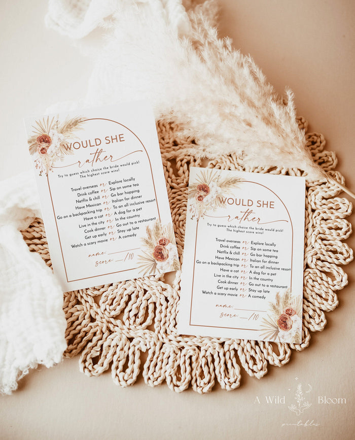 Would She Rather Bridal Shower Game | Bridal Trivia Game